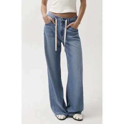 Pistola Jadyn Drawstring Mid Rise Palazzo Jeans In Blue