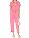 Pistola Jordan Short Sleeve Zip Front Jumpsuit In Pink Punch In Pink
