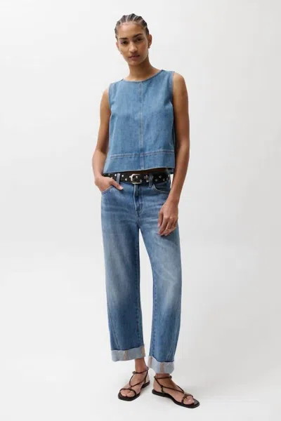 Pistola Kacey Mid Rise Cuffed Boyfriend Jeans In Laguna In Blue
