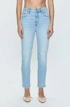 PISTOLA KATE DISTRESSED RAW HEM ANKLE STRAIGHT LEG JEANS