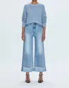 Pistola Lana Crop Cuffed High Rise Ultra Wide Leg Jeans In Snowcat In Blue