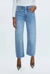 Pistola Lexi Mid Rise Bowed Straight Jean In Light Blue Denim Wash In Blue