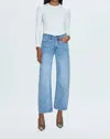 Pistola Lexi Mid Rise Bowed Straight Jean In Light Blue Denim Wash In Blue