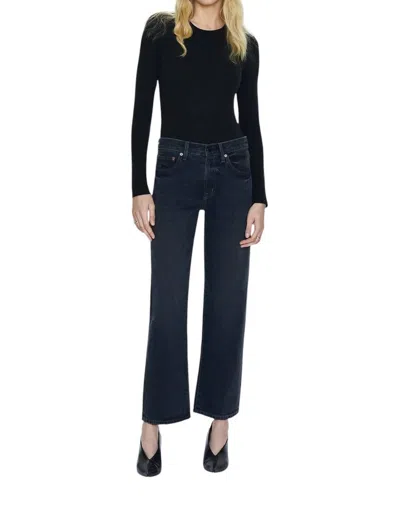 Pistola Lexi Mid Rise Bowed Straight Jeans In Mercury In Black