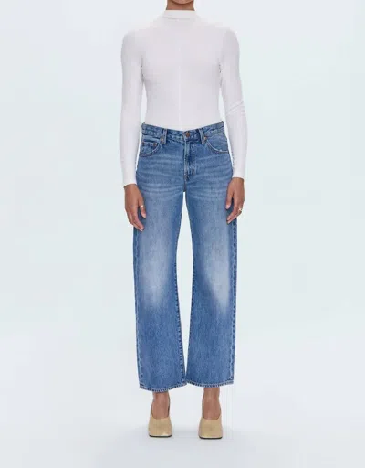 Pistola Lexi Mid Rise Bowed Straight Jeans In Metropolis In Blue