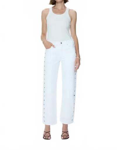 Pistola Lexi Mid Rise Bowed Straight Jeans In Vivid White In Animal Print