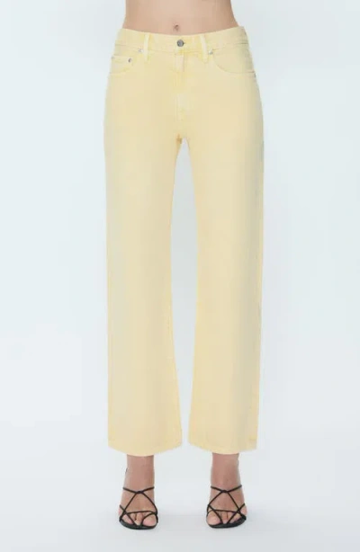 Pistola Lexi Mid Rise Bowed Straight Jeans In Day Glow In Yellow