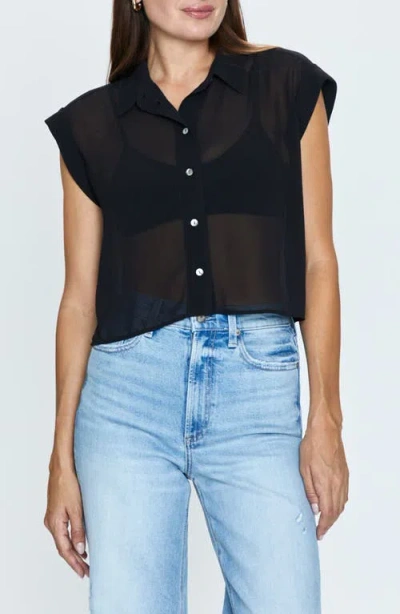 Pistola Lina Sheer Short Sleeve Button-up Shirt In Noir