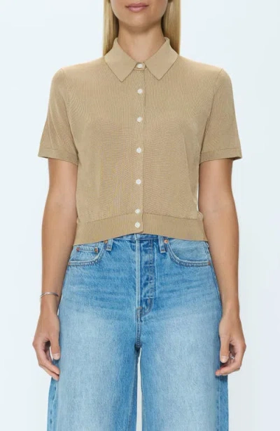 Pistola Lucca Short Sleeve Button-up Knit Top In Green