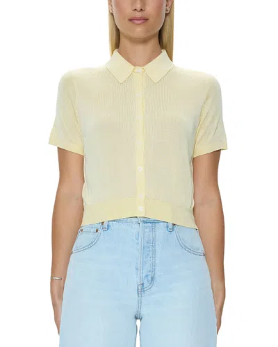 Pistola Lucca Short Sleeve Button-up Knit Top In Yellow