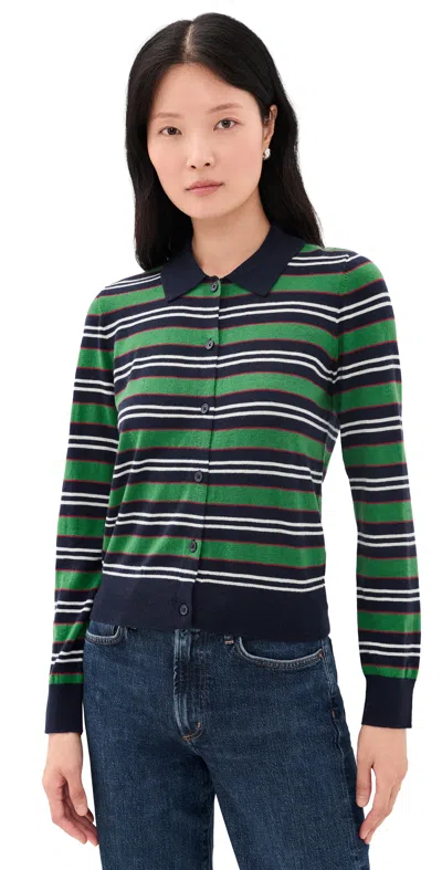 Pistola Lyvia Long Sleeve Merino Polo Cardigan Midgreen In Multi