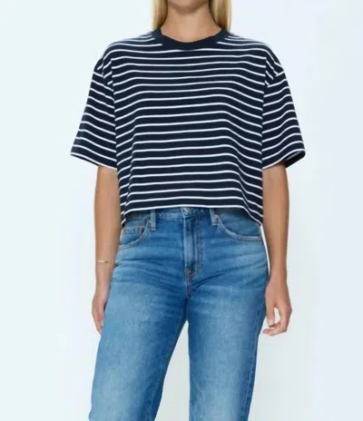 Pistola Mae Short Sleeve Tee In Navy White Stripe In Black