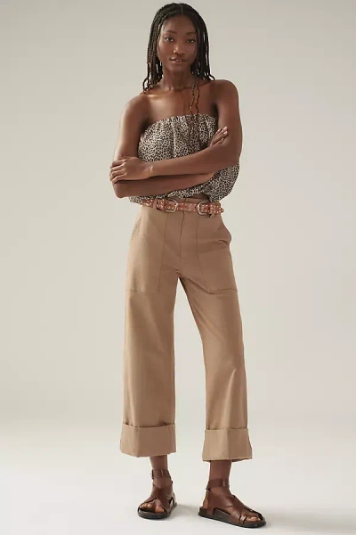 Pistola Maya High-rise Cuffed Hem Wide-leg Pants In Beige