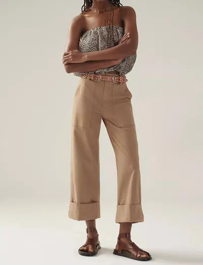 Pistola Maya High-rise Cuffed Hem Wide-leg Pants In Biscuit In Brown