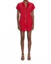 Pistola Meg Short Sleeve Zip Front Romper In Ruby In Red