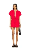 Pistola Meg Short Sleeve Zip Front Romper In Ruby In Red