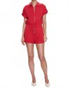 Pistola Meg Short Sleeve Zip Front Romper In Ruby In Pink