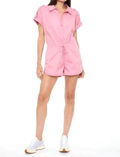 Pistola Meg Short Sleeve Zip Front Romper In Flamingo In Pink
