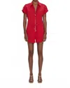 Pistola Meg Short Sleeve Zip Front Romper In Ruby