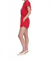 Pistola Meg Short Sleeve Zip Front Romper In Ruby In Red