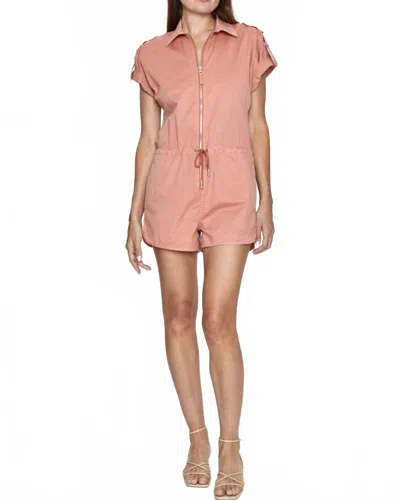 Pistola Meg Short Sleeve Zip Front Romper In Turmeric In Pink
