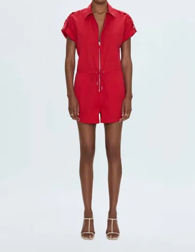 Pistola Meg Zip Front Short Sleeve Romper In Ruby Red