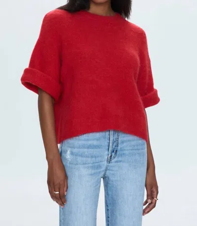 Pistola Micah Short Sleeve Crewneck Sweater In Ruby