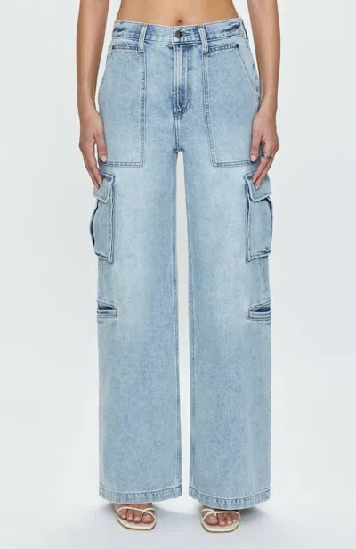 Pistola Milo Utility High Rise Ultra Wide Leg Jeans In Blue In Riviera