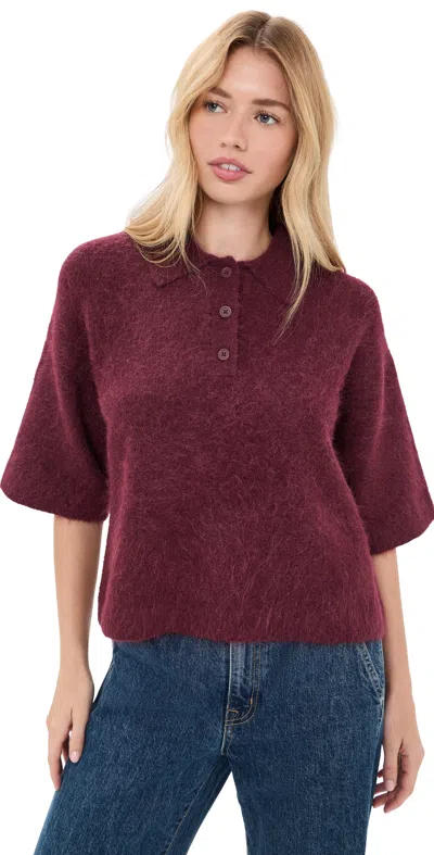 Pistola Nadya Alpaca Blend Boxy Polo Sweater Cherry Wine In Burgundy