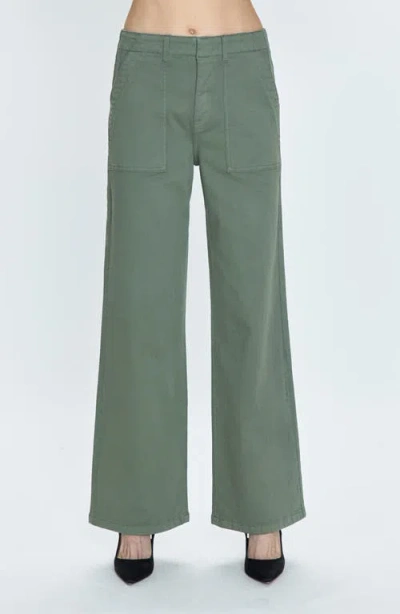 Pistola Nicole Stretch Cotton Wide Leg Pants In Green