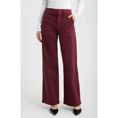 Pistola Nicole Stretch Cotton Wide Leg Pants In Burgundy
