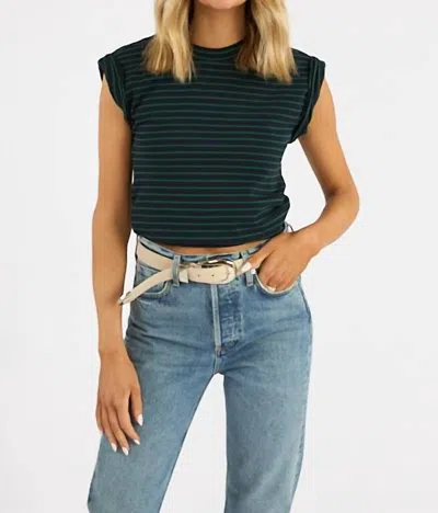 Pistola Olivia Rolled Sleeve Tee In Navy Green Stripe
