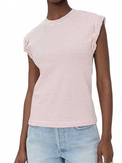 Pistola Olivia Rolled Sleeve Tee In White Ruby Stripe In Pink