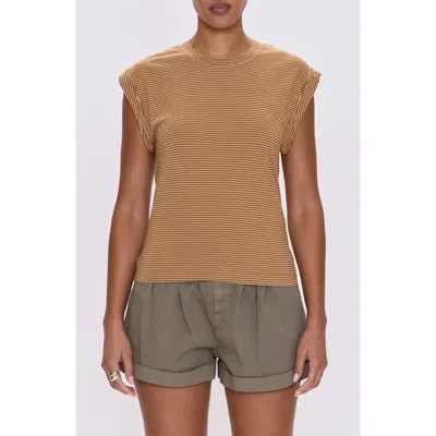 Pistola Olivia Stripe Cap Sleeve Cotton T-shirt In Brown