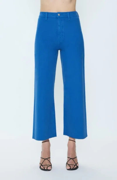 Pistola Penny Crop High Waist Raw Hem Wide Leg Jeans In Blue