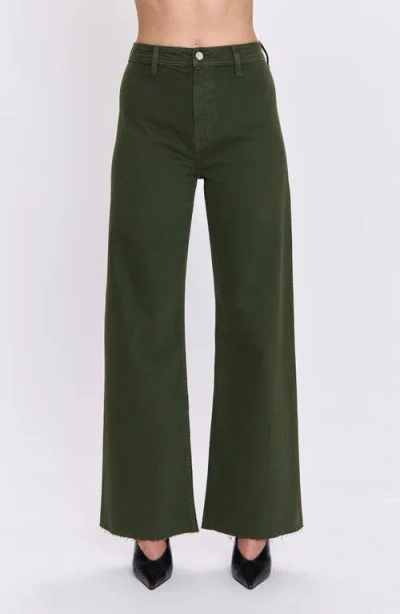 Pistola Penny High Waist Raw Hem Wide Leg Jeans In Green