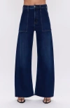 Pistola Penny High Waist Raw Hem Wide Leg Utility Jeans In Blue