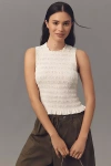 Pistola Phoebe Sleeveless Smocked Stretch Cotton Tank In White