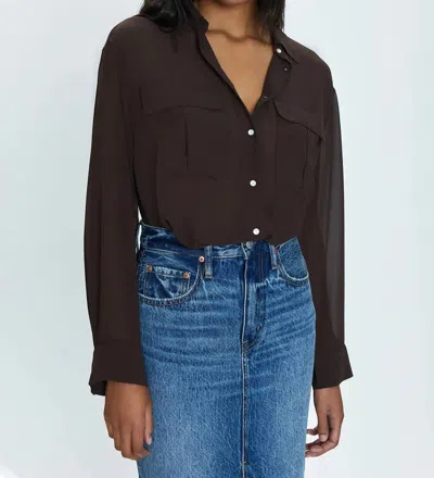 Pistola Reese Sheer Button Down Shirt Top In Dark Roast In Multi