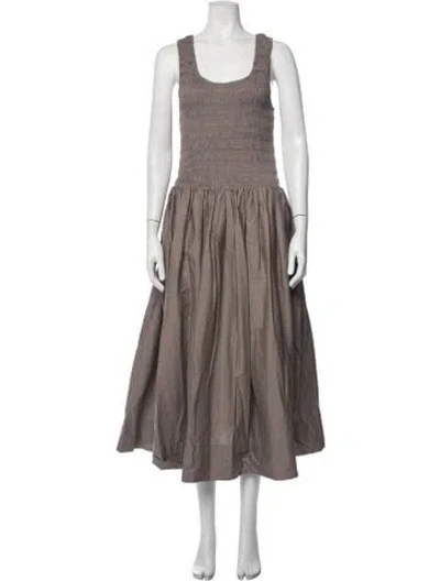 Pre-owned Pistola Scoop Neck Midi Length Dress In Brown