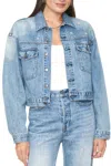 Pistola Shelby Embroidered Cropped Denim Jacket In Blue In Blue