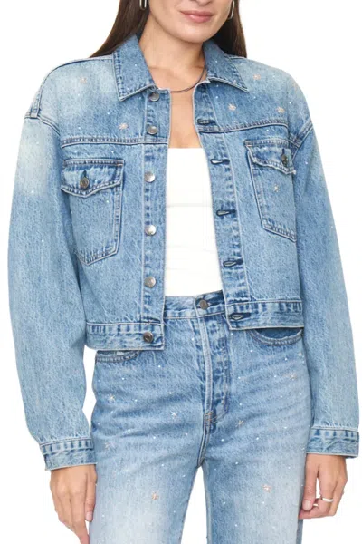 Pistola Shelby Embroidered Cropped Denim Jacket In Blue