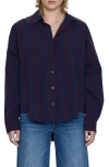 Pistola Sloane High-low Stretch Cotton Shirt In Aubergine Cobalt