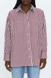 Pistola Sloane High-low Stretch Cotton Shirt In Ivory Bordeaux St