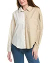 Pistola Sloane Colorblock High-low Stretch Cotton Shirt In Beige