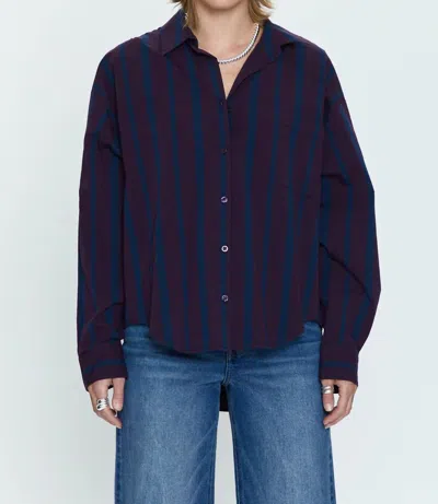 PISTOLA SLOANE OVERSIZED BUTTON DOWN SHIRT IN AUBERGINE COBALT