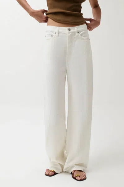 Pistola Sydney High Rise Linen Bowed Wide Leg Jeans In Egret In White