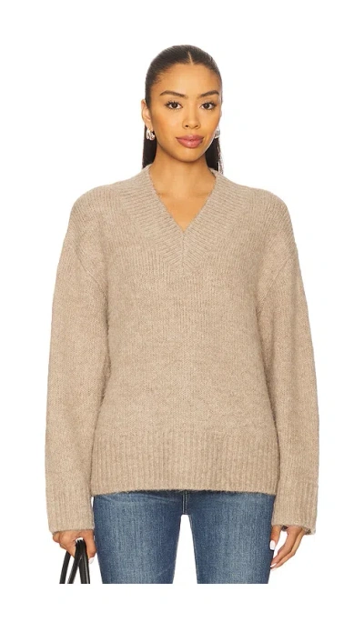 Pistola Talia Chunky V-neck Long Sleeve Sweater In Brown
