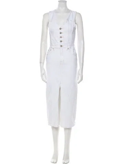 Pre-owned Pistola V-neck Midi Length Dress In White