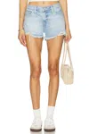 Pistola Gigi Low Rise Cut Off Short In Leisure Distressed In Blue